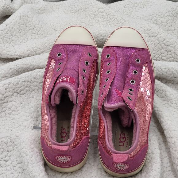 UGG Laela Sparkles Sequined & Leather Sparkly Sneakers Pink size 8 - Picture 2 of 6